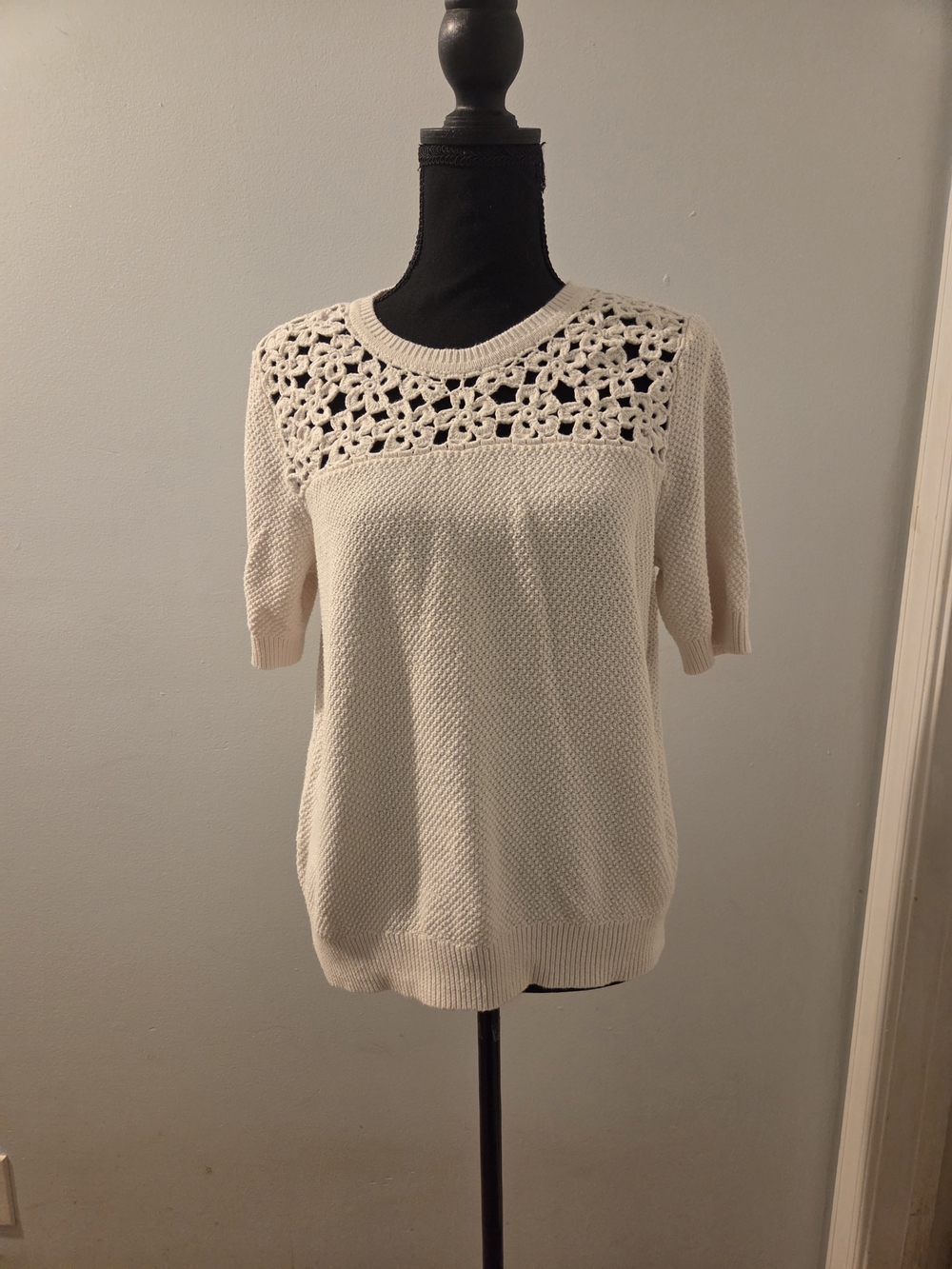 LOFT Ivory Knit Top with Crochet Detail